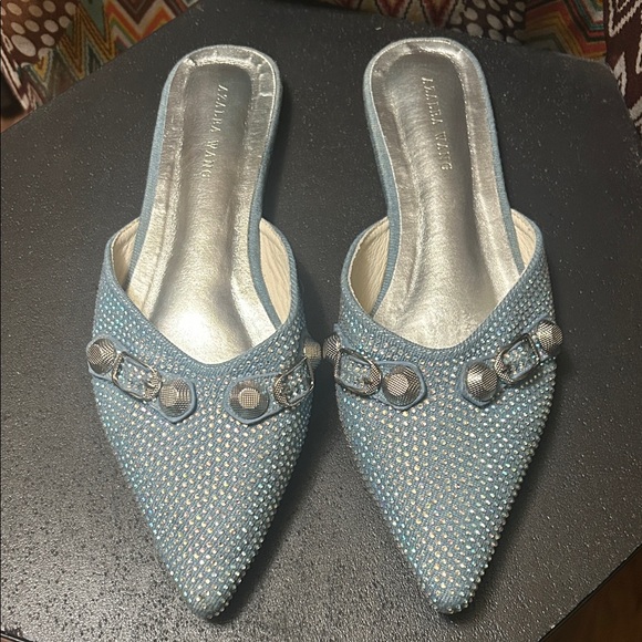 Azalea Wang Shoes - Sparky Sky Blue Slip-On Mules with Silver Accents